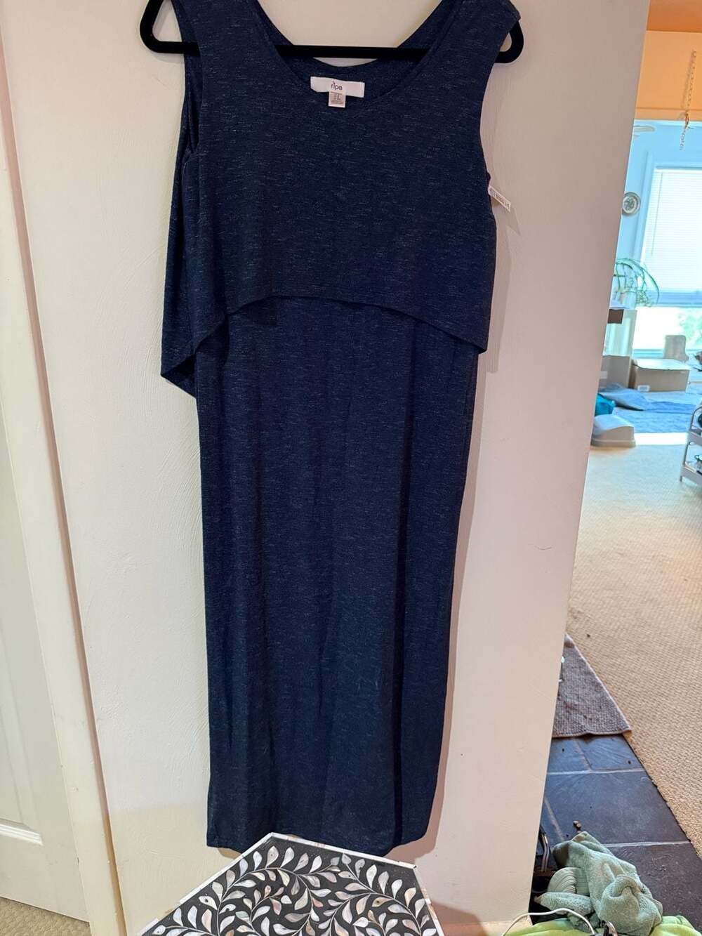 Ripe Maternity Nursing Maxi Dress S Navy Blue Layered Sleeveless